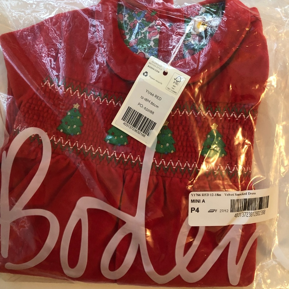 NWT Mini Boden Velvet Smocked Dress - Picture 4 of 6